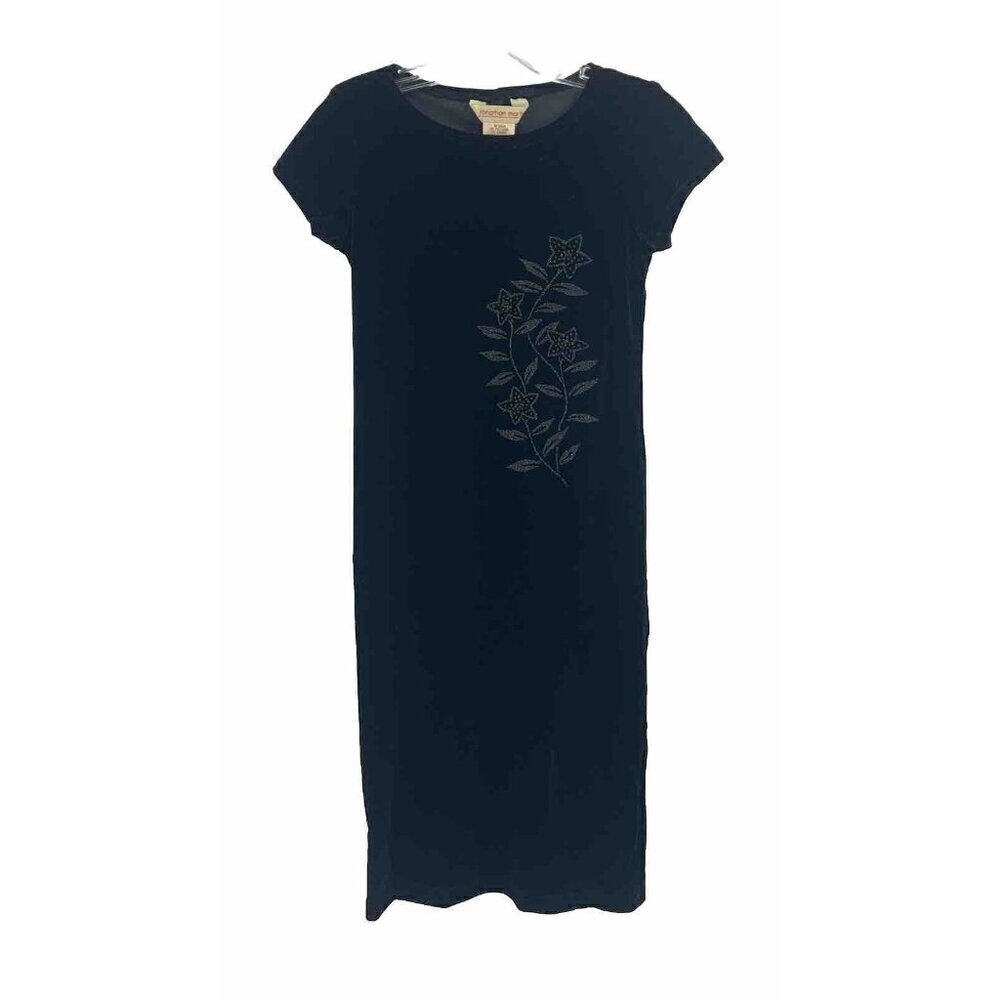 Vintage 90s Y2K Feminine Goth Glam Short Sleeve Velvet Dress Beaded Sz XS USA